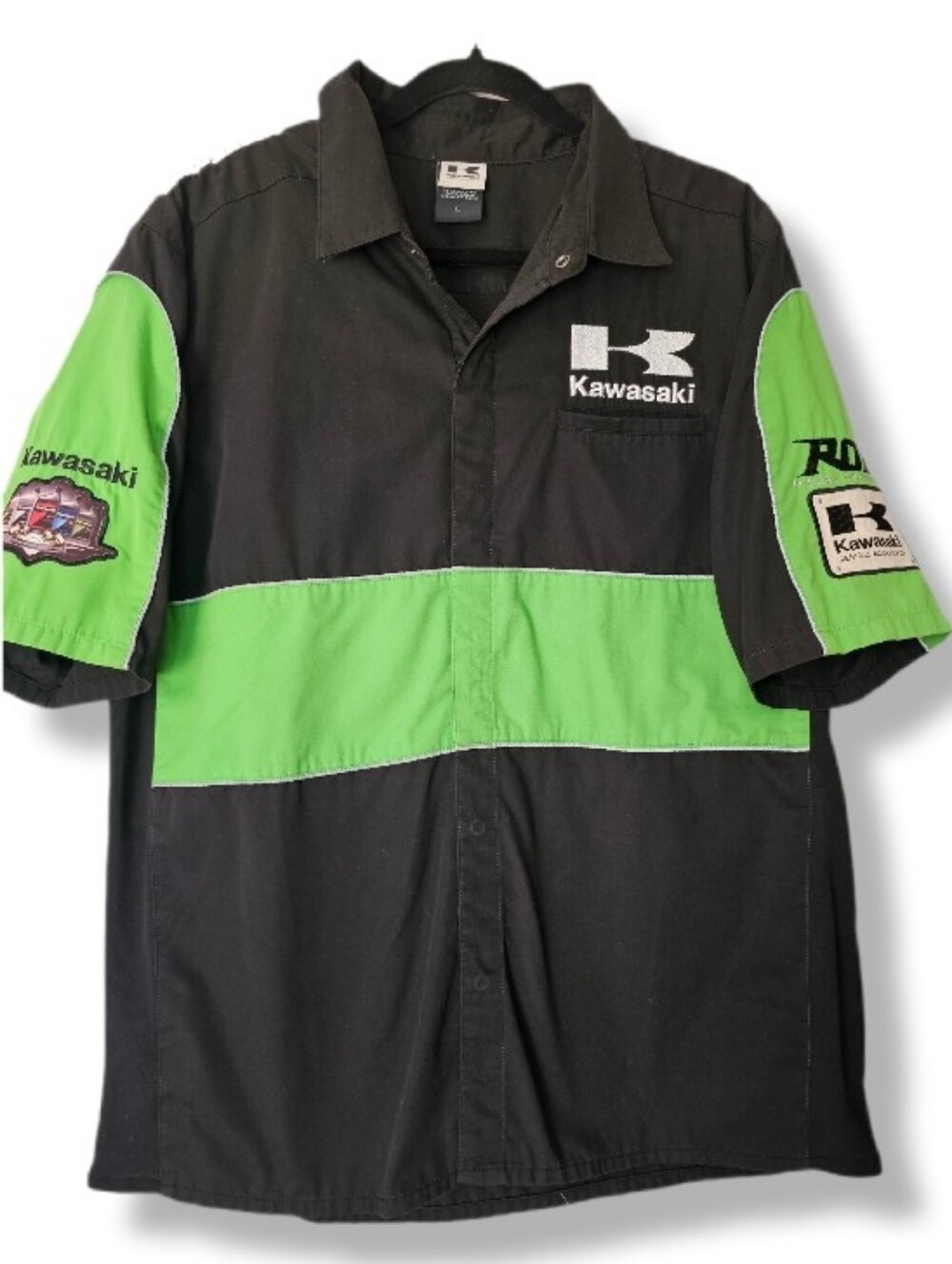 Kawasaki Pit Shirt Race Team Button Down Embroidered Workwear Outdoor Sports